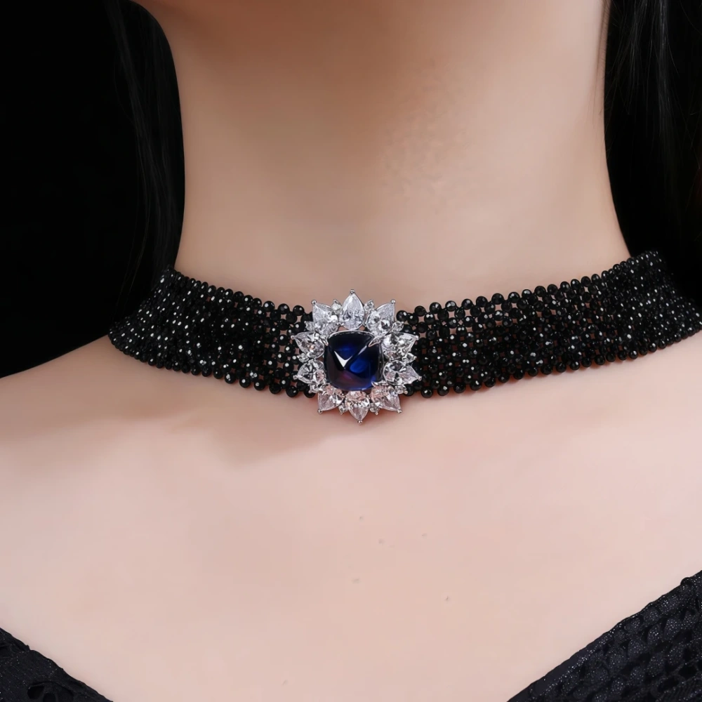 WINKIN WINSIN Brand MST Flower Lab Grown Gemstones Collar Choker Necklace 925 Sterling Silver Necklaces Jewelry