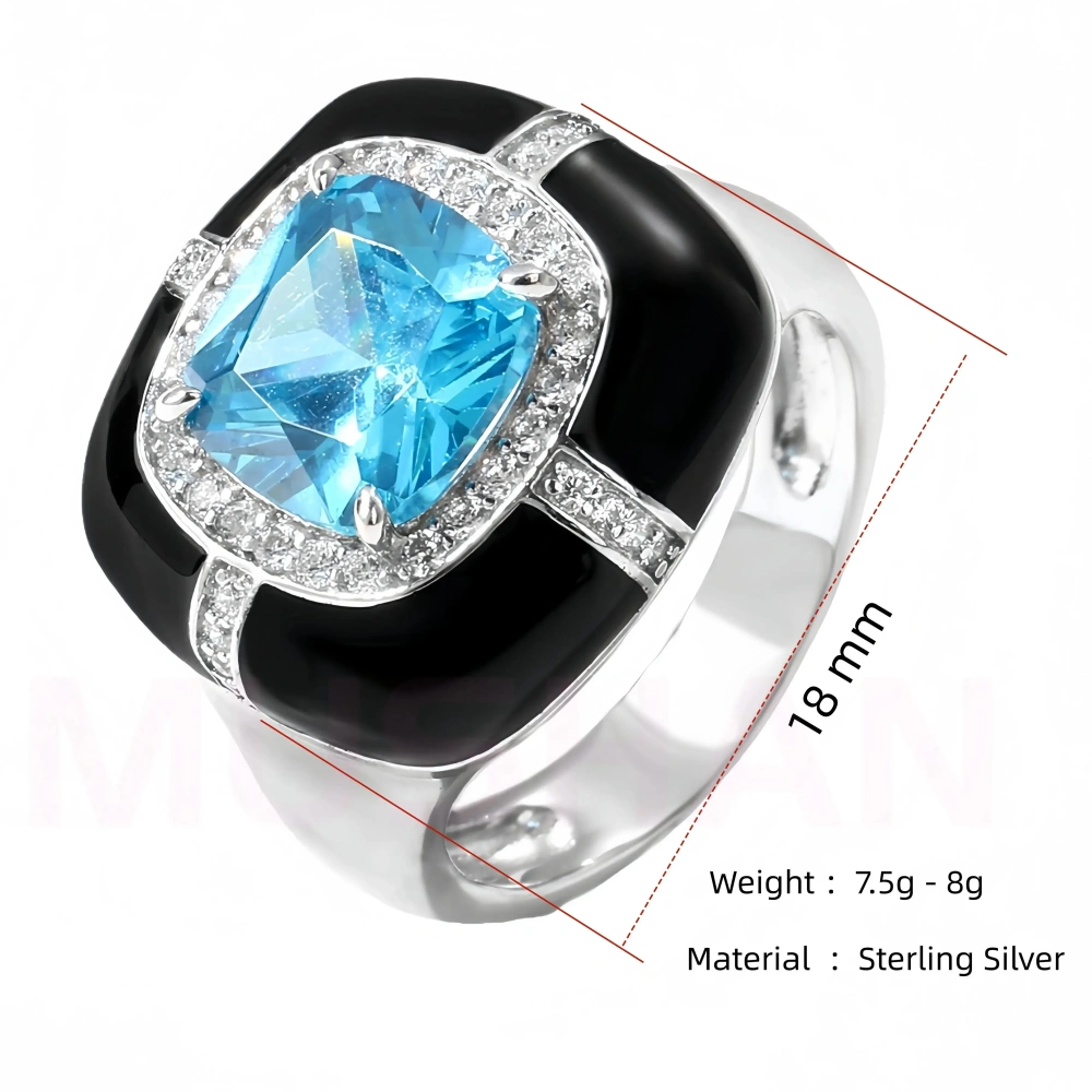 WINKIN WINSIN Brand MST Luxury 925 Sterling Silver Enamel Sapphire Square Rings For Women Girls Gemstones Ring Fine Jewelry