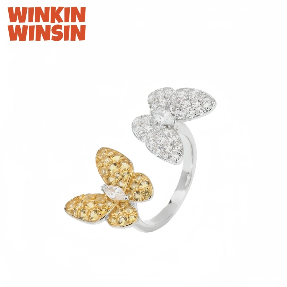 WINKIN WINSIN Brand MST 925 Sterling Silver Double Butterfly Diamond Open Ring High Carbon Diamond Zircon Rings Fine Jewelry
