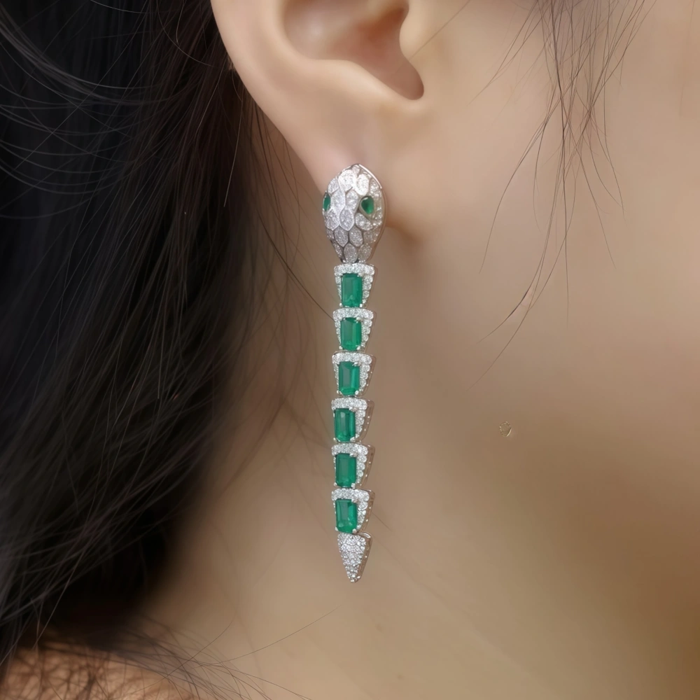 Winkin Winsin Lab Grown Emerald Ruby Gemstones Snake Earrings 925 Sterling Silver Tassel Stud Drop Earrings For Women Jewelry