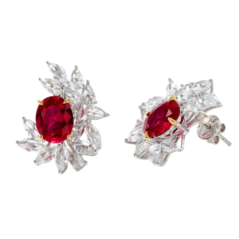WINKIN WINSIN Brand MST 925 Sterling Silver Flower Earrings High Quality Lab Grown Gemstones Ruby Stud Earrings Jewelry