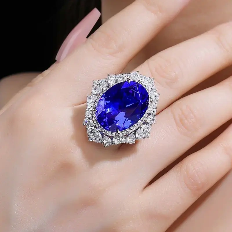 WINKIN WINSIN Brand 925 Sterling Silver Ring with High Carbon Diamond Lab Grown Gemstones Sapphire Rings Jewelry