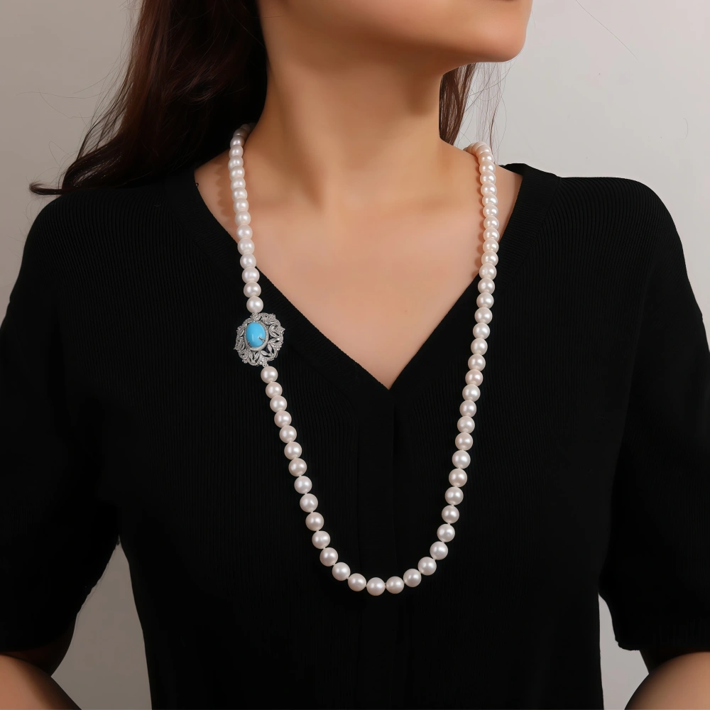 WINKIN WINSIN Brand S925 Pearl Necklace High Grade Electroplated Gold Plated High Carbon Diamond Blue Turquoise Necklace