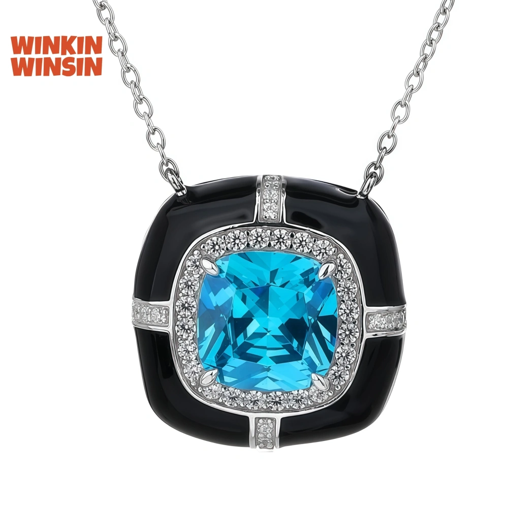 WINKINWINSIN Brand MST 925 Sterling Silver Sky Blue Women High Carbon Diamond Certificated Water Drop Pendants Necklaces