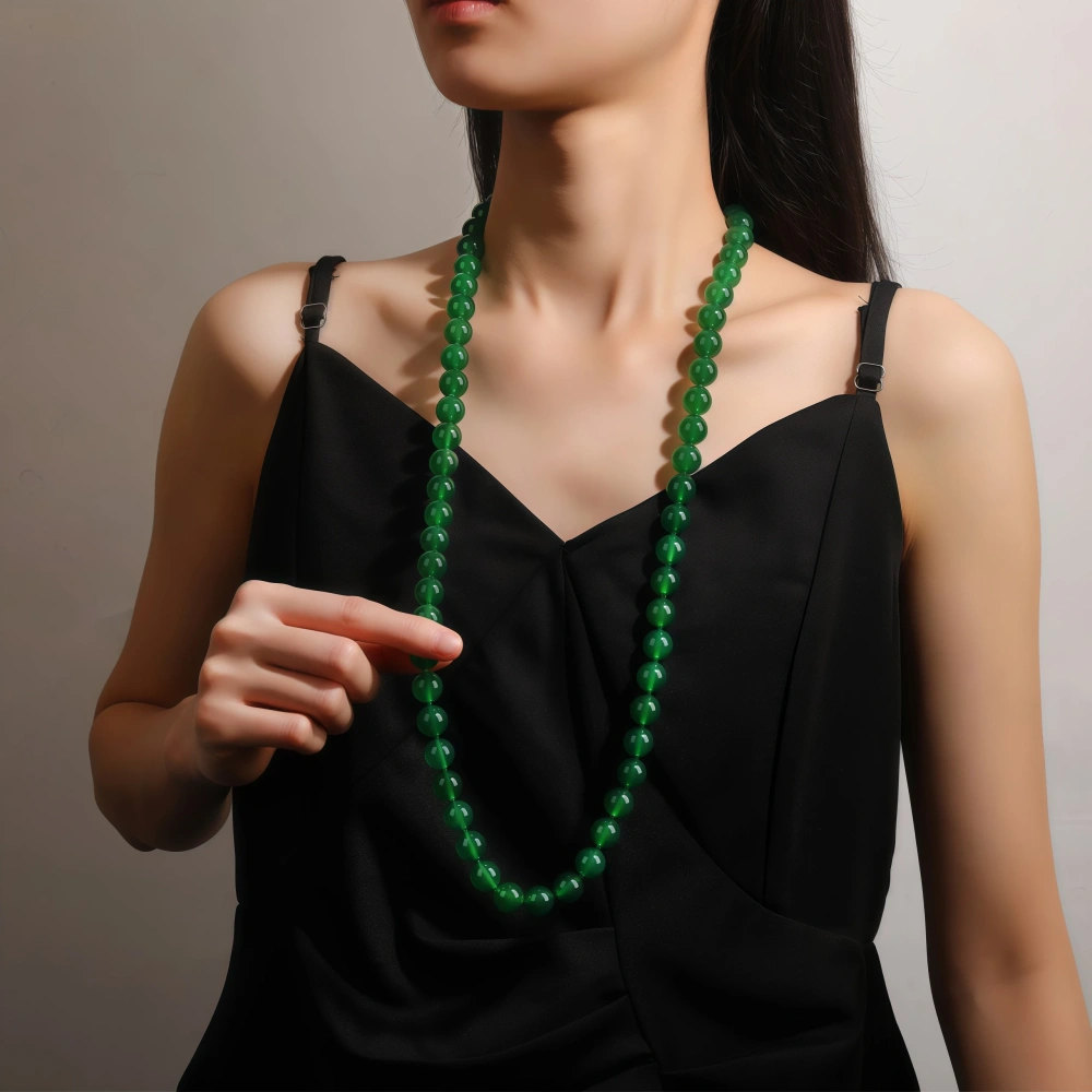 WINKIN WINSIN Brand MST Natural Green Agate Necklace S925 Silver Gold-Plated High Carbon Diamond 12mm Bead Necklace Jewelry