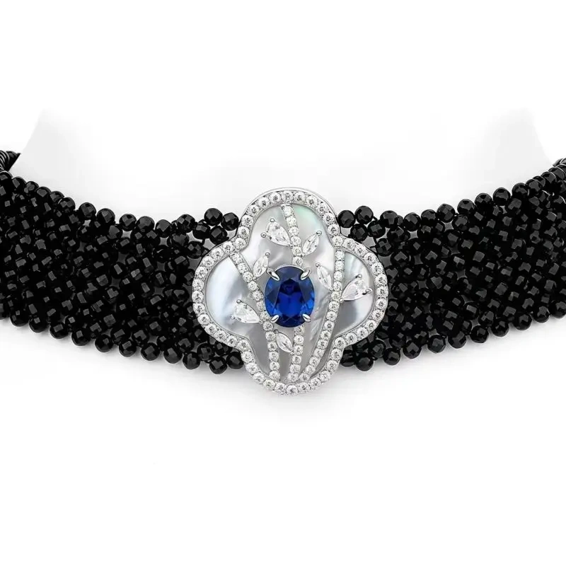 WINKIN WINSIN Brand MST Lab Grown Gemstones Collar Choker Crystal Multi-layer Necklace 925 Sterling Silver Necklaces Jewelry