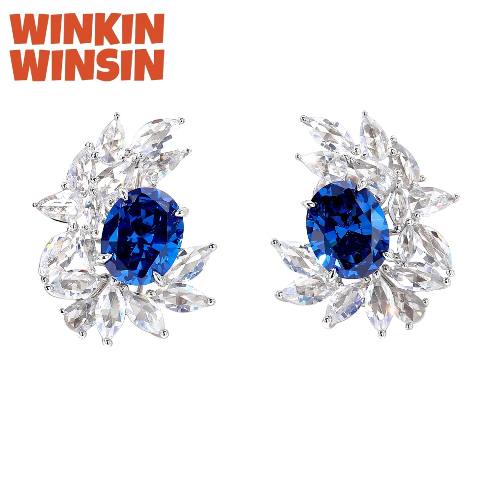 WINKIN WINSIN Brand MST 925 Sterling Silver Flower Earrings High Quality Lab Grown Blue Gemstones Stud Earrings Jewelry
