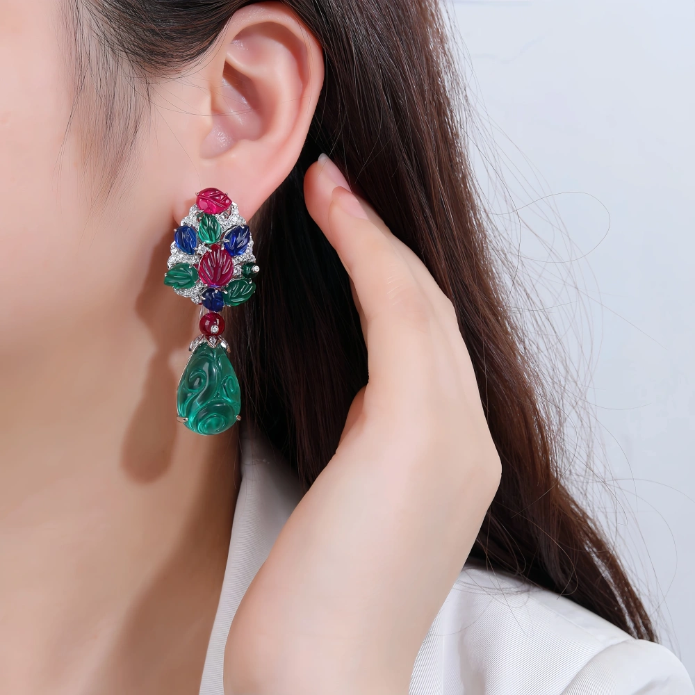 WINKIN WINSIN Brand MST High Quality Lab Grown Gemstone Tutti Frutti Drop Earrings 925 Sterling Silver Stud Earrings Jewelry