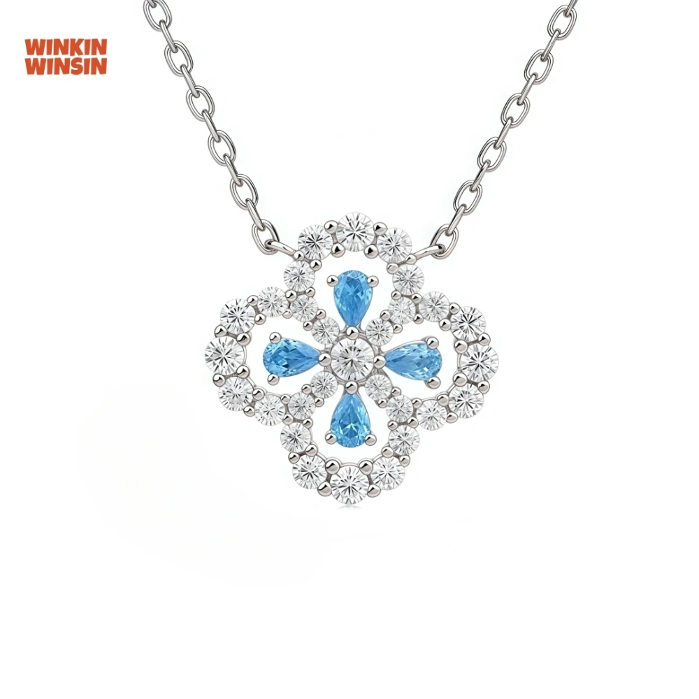 WINKIN WINSIN Brand 925 Sterling Silver Four-Leaf Clover Necklaces Lab Grown Gemstones Necklace Pendant Jewelry For Women