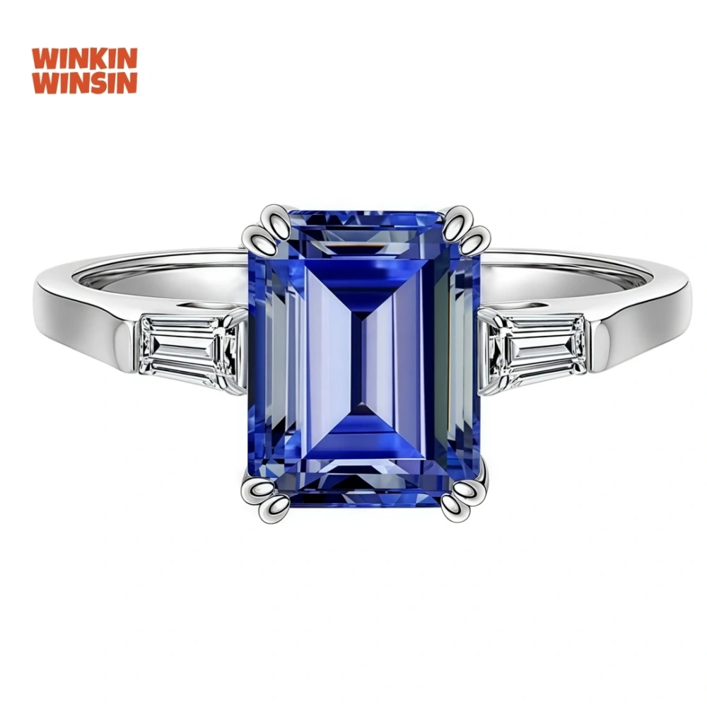 WINKIN WINSIN Brand MST Hot Sales 2.5ct Synthetic Sapphire Tanzanite 925 Sterling Silver High Carbon Diamond Ring Jewelry