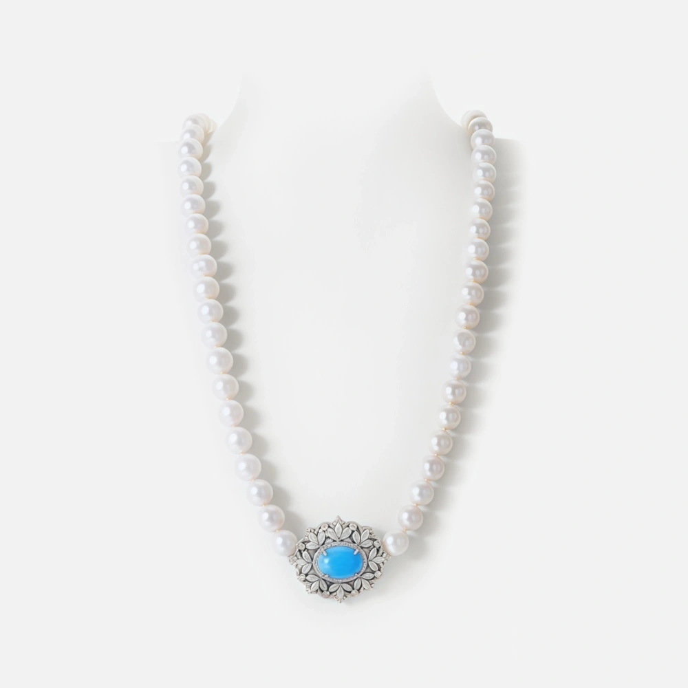 WINKIN WINSIN Brand S925 Pearl Necklace High Grade Electroplated Gold Plated High Carbon Diamond Blue Turquoise Necklace