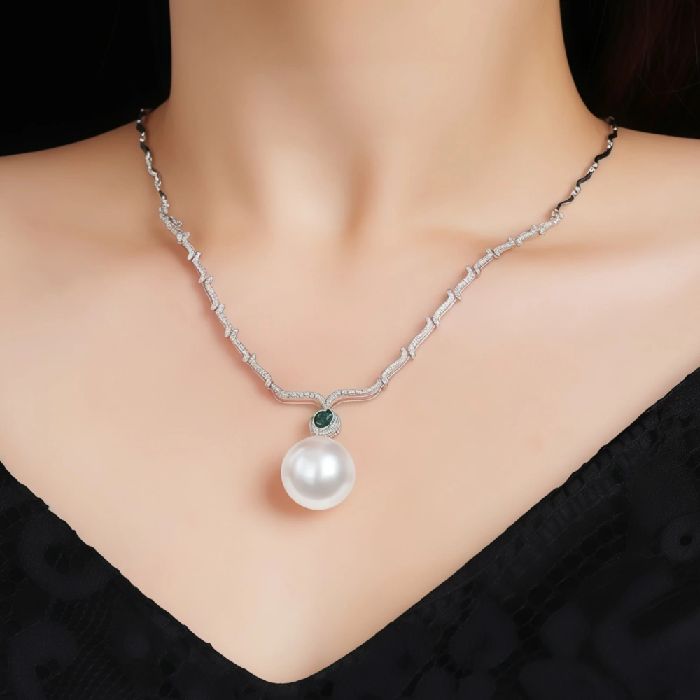 WINKIN WINSIN Brand MST High Quality Natural Pearl Necklace Pearl Necklace Emerald S925 Pure Silver Minimalist Necklace Jewelry