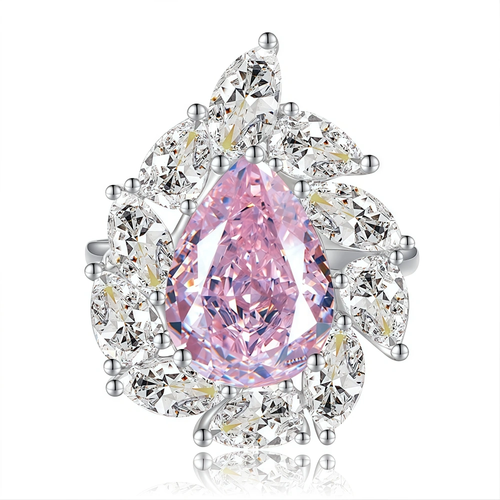 WINKIN WINSIN Brand MST 925 Sterling Silver Fashion 12.8 ct Artificial Gemstone High Carbon Diamond Water Droplet Ring Jewelry
