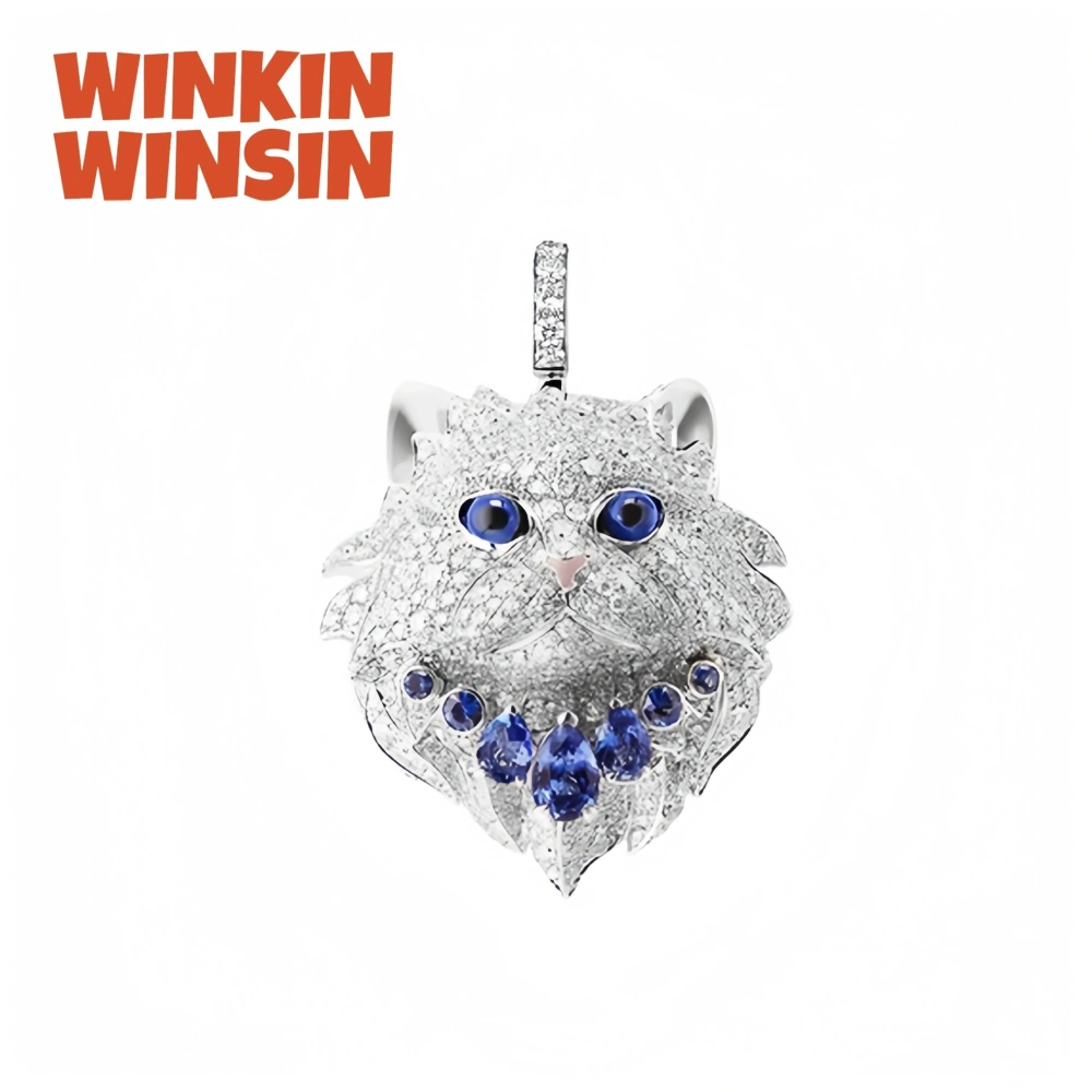 WinkinWinsin Brand Women 925 Sterling Silver Pendant Animal Cat Necklace Cute Cat High Carbon Diamond Pendants Necklaces Jewelry