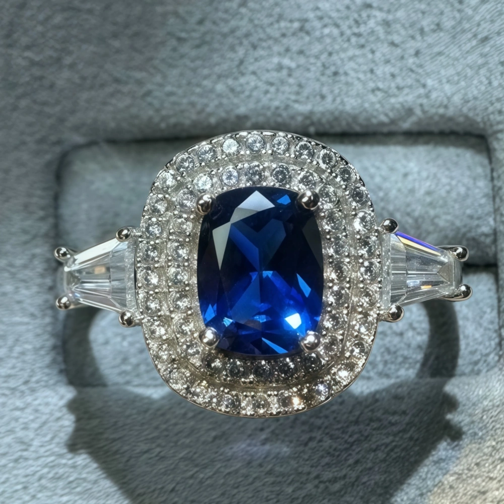 WINKIN WINSIN Brand 925 Sterling Silver Ring with Lab Grown Gemstones 1.4ct Pigeon Egg Shaped Synthetic Sapphire Rings Jewelry