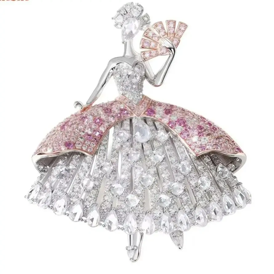 WINKIN WINSIN Brand MST 925 Sterling Silver Dancing Girl Necklace Pendant Lab Grown Gemstones High Carbon Diamond Pendan Jewelry