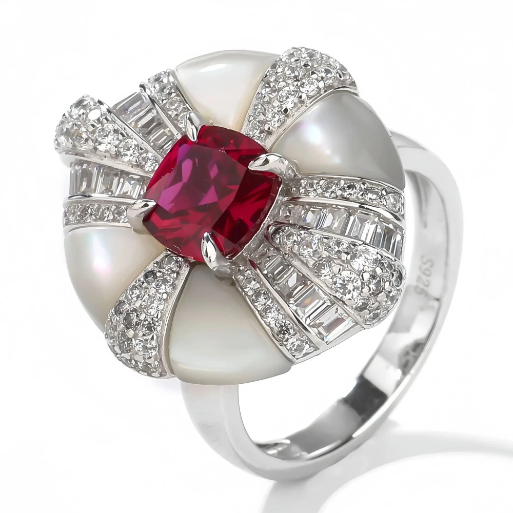 WINKIN WINSIN Brand MST 925 Sterling Silver Round Shell Emerald Ruby Rings Lab Grown High Carbon Diamond Ring Fine Jewelry
