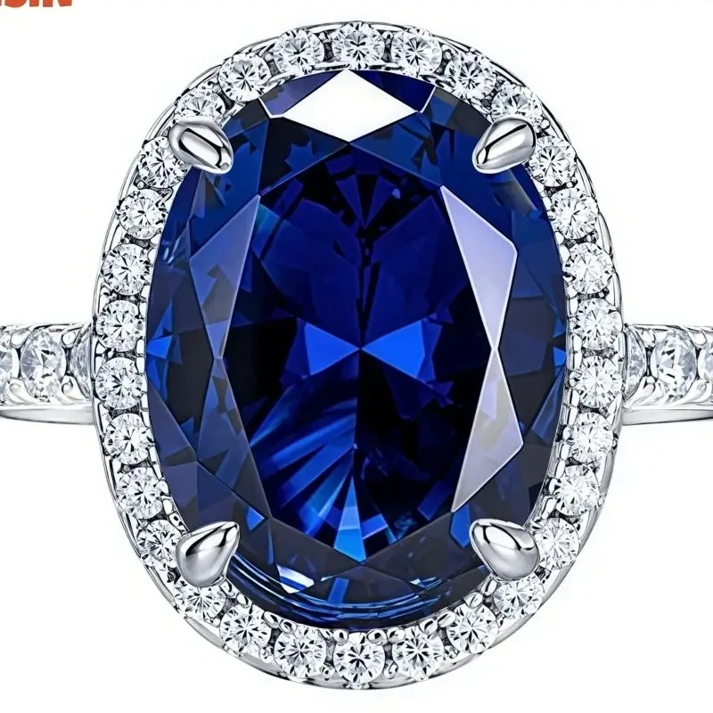 WINKIN WINSIN Brand 925 Sterling Silver Ring with High Carbon Diamond 3ct Pigeon Egg Shaped Synthetic Sapphire Rings Jewelry