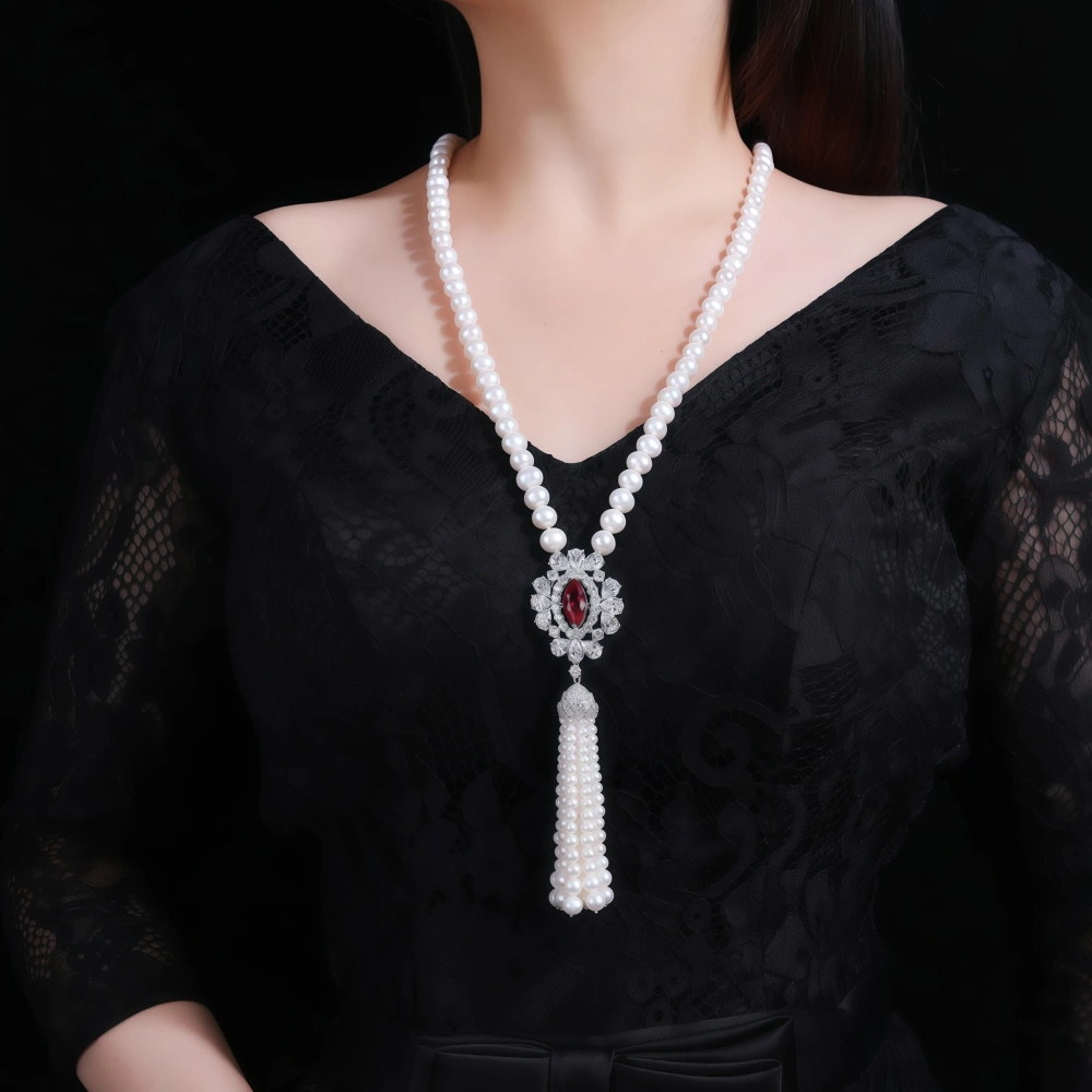WINKIN WINSIN Brand MST S925 Silver Natural Pearl Necklace With High-End Temperament And Women Tassel Necklace Jewelry