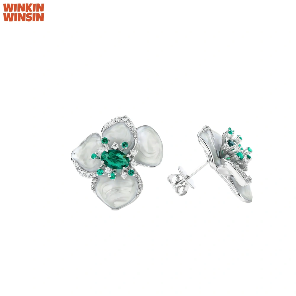 WINKIN WINSIN Brand MST 925 Sterling Silver Flower Earrings High Quality Lab Grown Gemstones Stud Earrings Jewelry