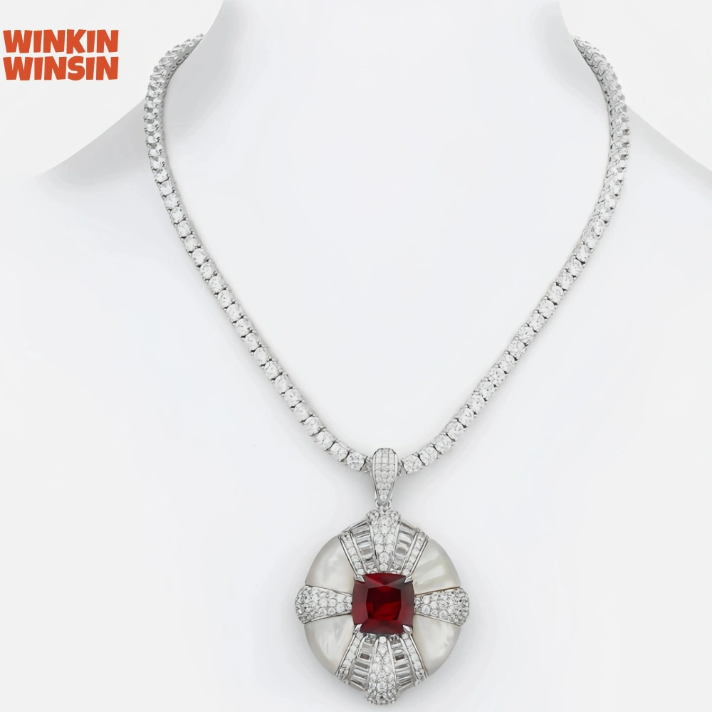WINKINWINSIN Brand MST Ruby S925 Sterling Silver Women Necklace Electroplated With Platinum High End Retro Certificated Necklace