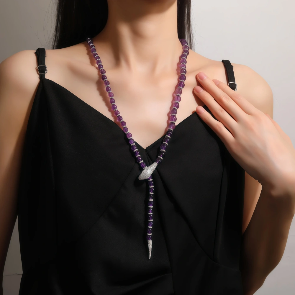 WINKIN WINSIN Brand MST Serpentine Necklace Natural Amethyst S925 Silver Gold-Plated High Carbon Diamond Bead Necklace Jewelry