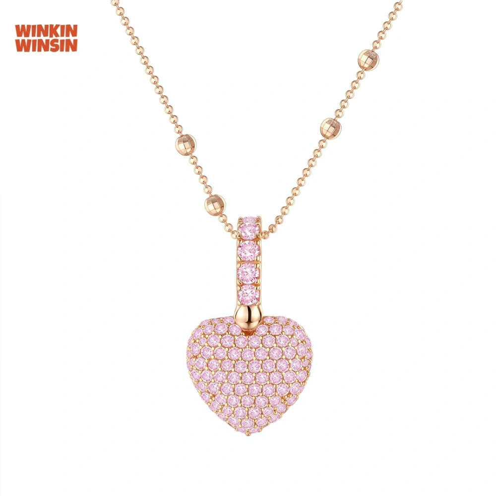 WINKIN WINSIN Brand MST 18k Gold Plating Heart Pendant Chain Necklace Pink Diamond Gemstones Jewelry 925 Sterling Silver Pendant