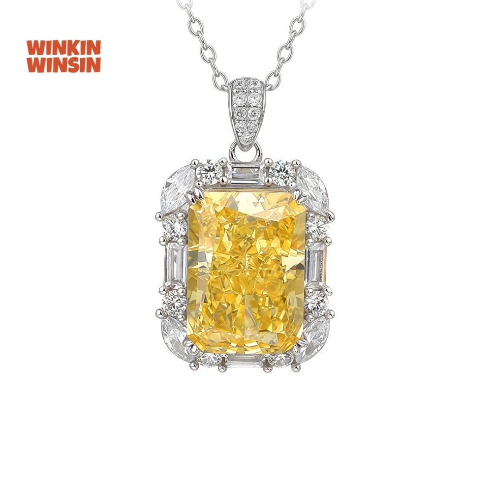 WINKIN WINSIN Brand MST Luxury Lab Grown Gemstones 925 Sterling Silver Yellow High Carbon Diamond Pendant Necklace Jewelry