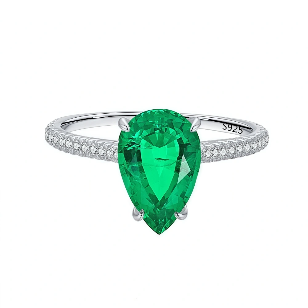 WINKIN WINSIN Brand MST 925 Sterling Silver 2.4ct Emerald Lab Grown Gemstones High Carbon Diamond Water Drop Rings Fine Jewelry