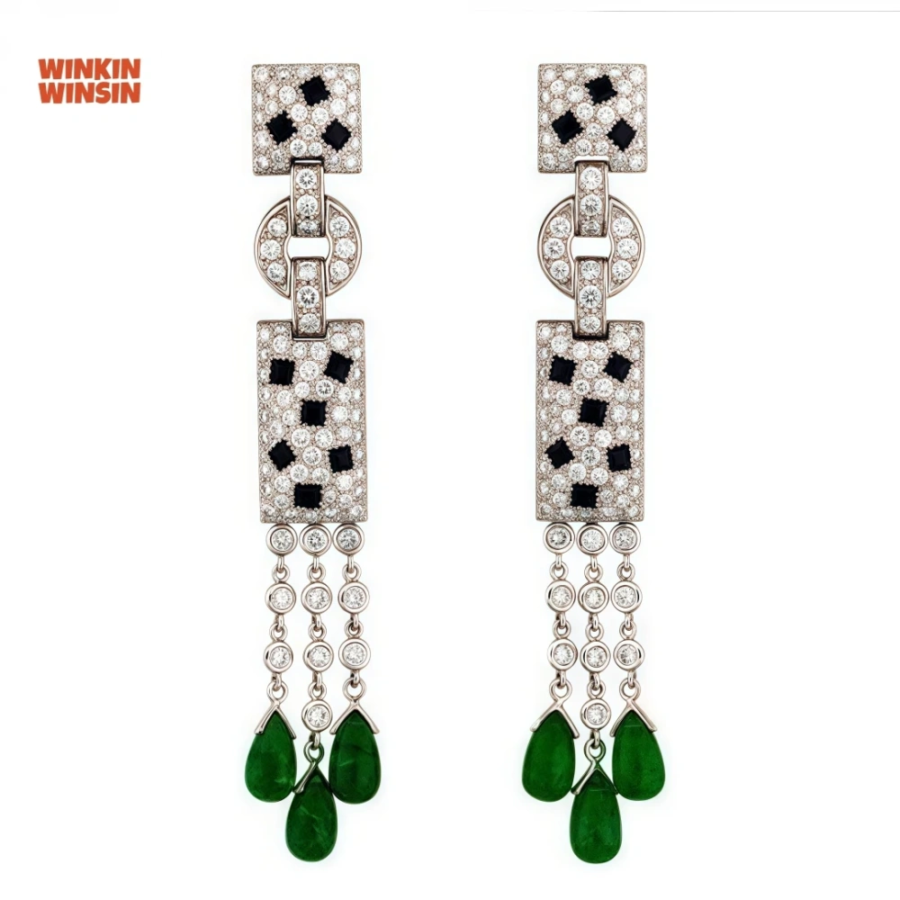 WINKIN WINSIN Brand MST 925 Sterling Silver Lab Grown Gemstones High Carbon Diamond Black Enamel Tassel Earrings Jewelry
