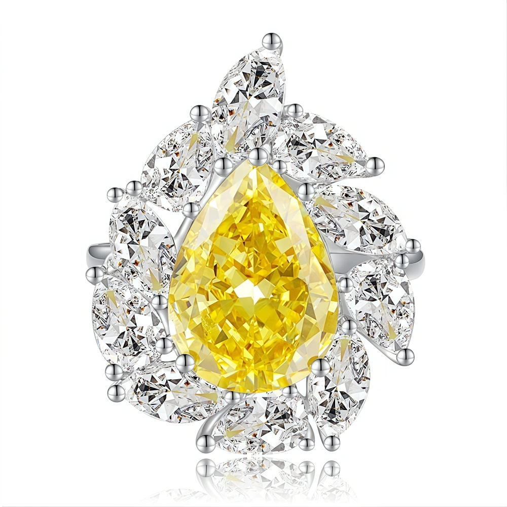 WINKIN WINSIN Brand MST 925 Sterling Silver Fashion 12.8 ct Artificial Gemstone High Carbon Diamond Water Droplet Ring Jewelry
