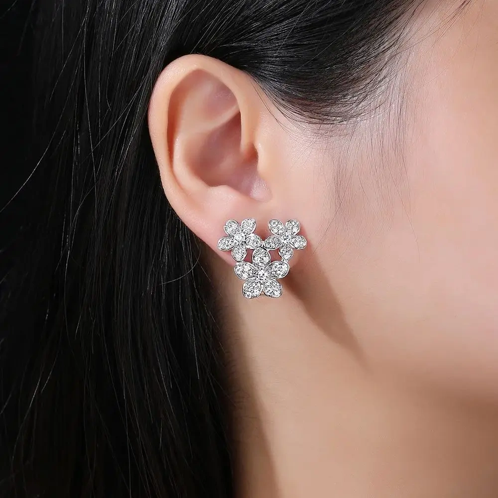WINKIN WINSIN Brand MST Three Flower Petal High Carbon Diamond Earring For Woman 925 Sterling Silver Stud Earrings Jewelry