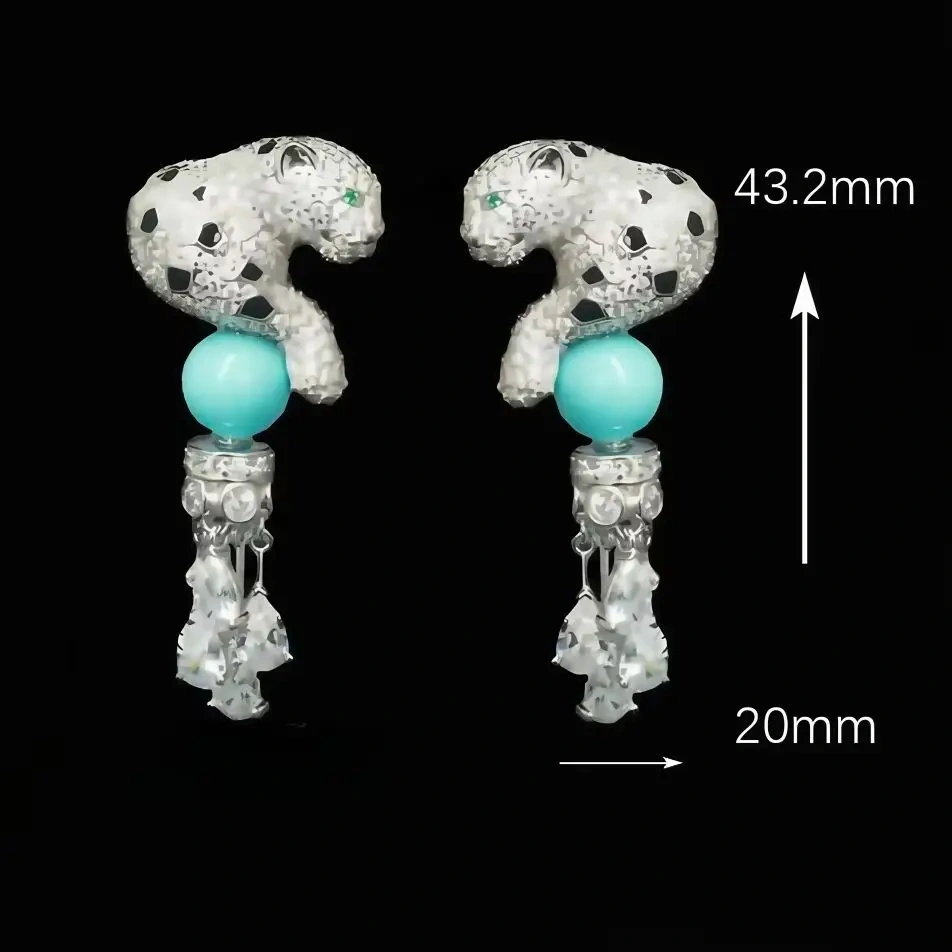 WinkinWinsin Brand s 925 Sterling Silver Leopard Earrings Carbon Diamond Blue Turquoise Gemstones Tassel Drop Earrings Jewelry