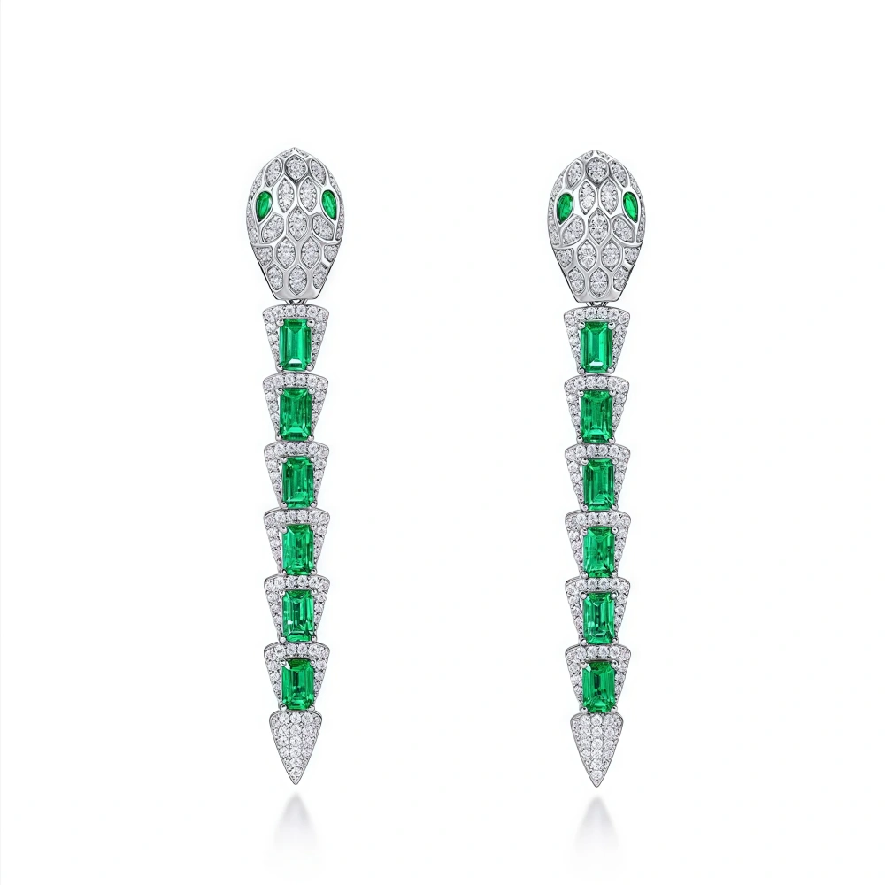 Winkin Winsin Lab Grown Emerald Ruby Gemstones Snake Earrings 925 Sterling Silver Tassel Stud Drop Earrings For Women Jewelry