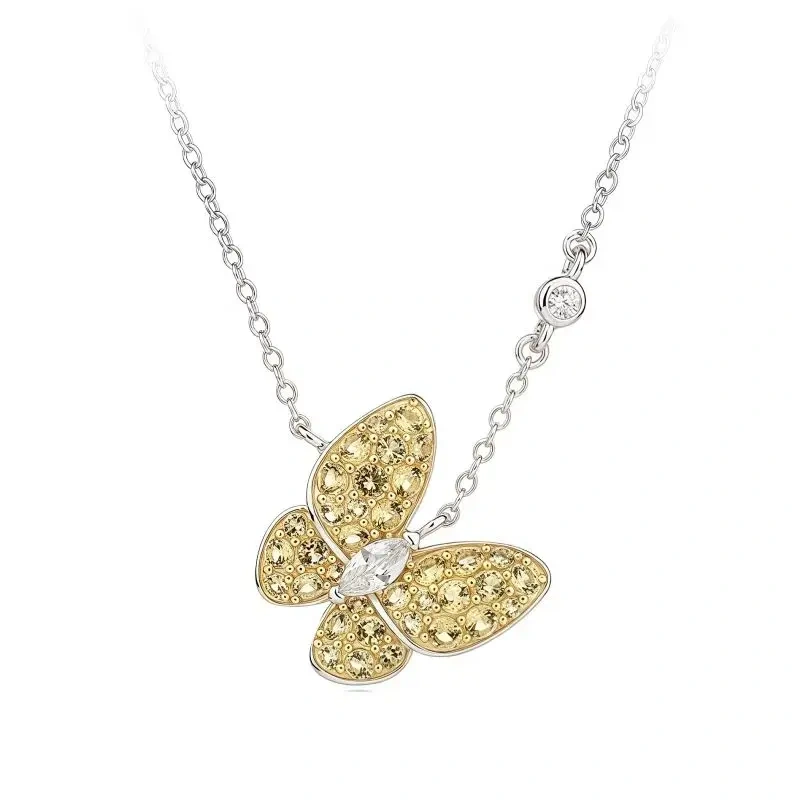 WINKIN WINSIN Brand MST Lab Grown Gemstones Butterfly Zircon Chain Pendant Necklace 925 Sterling Silver Jewelry Necklaces