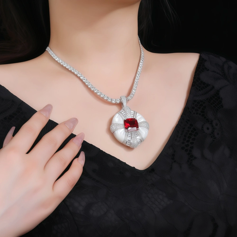 WINKINWINSIN Brand MST Ruby S925 Sterling Silver Women Necklace Electroplated With Platinum High End Retro Certificated Necklace