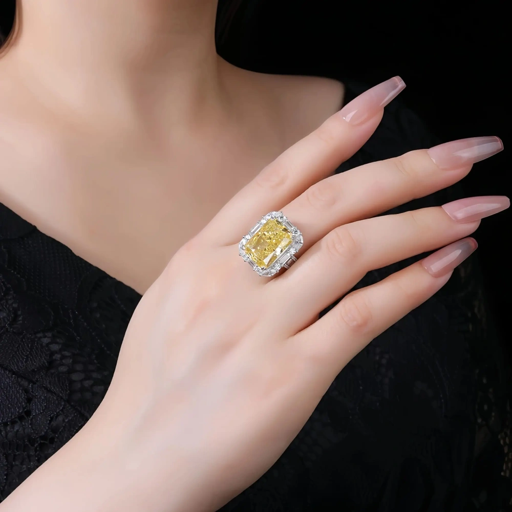 WINKIN WINSIN Brand 925 Sterling Silver Square Yellow Diamond Ring High Carbon Diamond Lab Grown Gemstones Rings Fine Jewelry