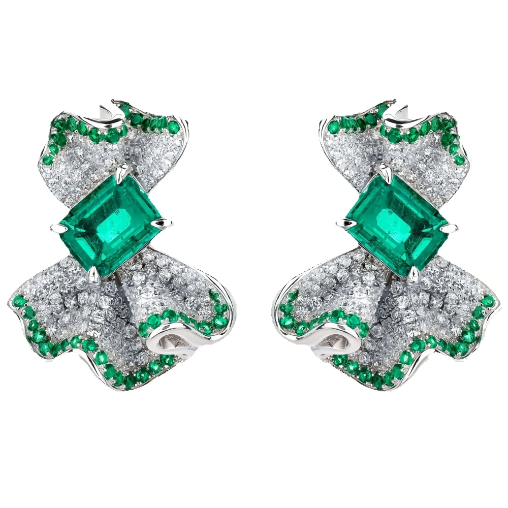WINKIN WINSIN Brand MST Sterling Silver Bowknot Emerald Earring Lab Grown Gemstones High Carbon Diamond Stud Earrings Jewelry