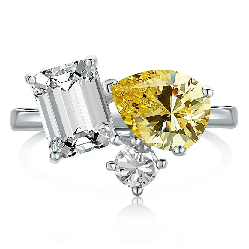 WINKIN WINSIN Brand MST 925 Sterling Silver Double Tone Artificial Gemstone High Carbon Diamond Water Droplet Ring Jewelry
