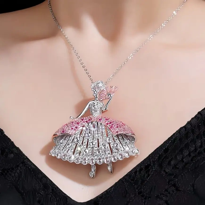 WINKIN WINSIN Brand MST 925 Sterling Silver Dancing Girl Necklace Pendant Lab Grown Gemstones High Carbon Diamond Pendan Jewelry