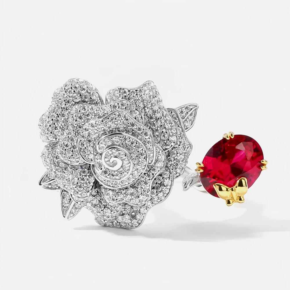 WINKIN WINSIN Brand MST 925 Sterling Silver Rose 18K Gold Plated Zircon Open Ring Lab Grown Gemstones Diamond Rings Fine Jewelry