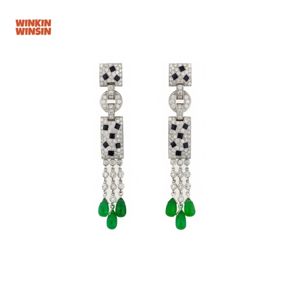 WINKIN WINSIN Brand MST 925 Sterling Silver Lab Grown Gemstones High Carbon Diamond Black Enamel Tassel Earrings Jewelry