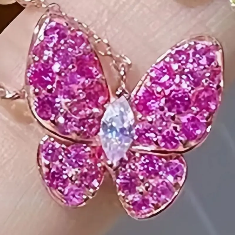 WINKIN WINSIN Brand MST Lab Grown Gemstones Butterfly Zircon Chain Pendant Necklace 925 Sterling Silver Jewelry Necklaces