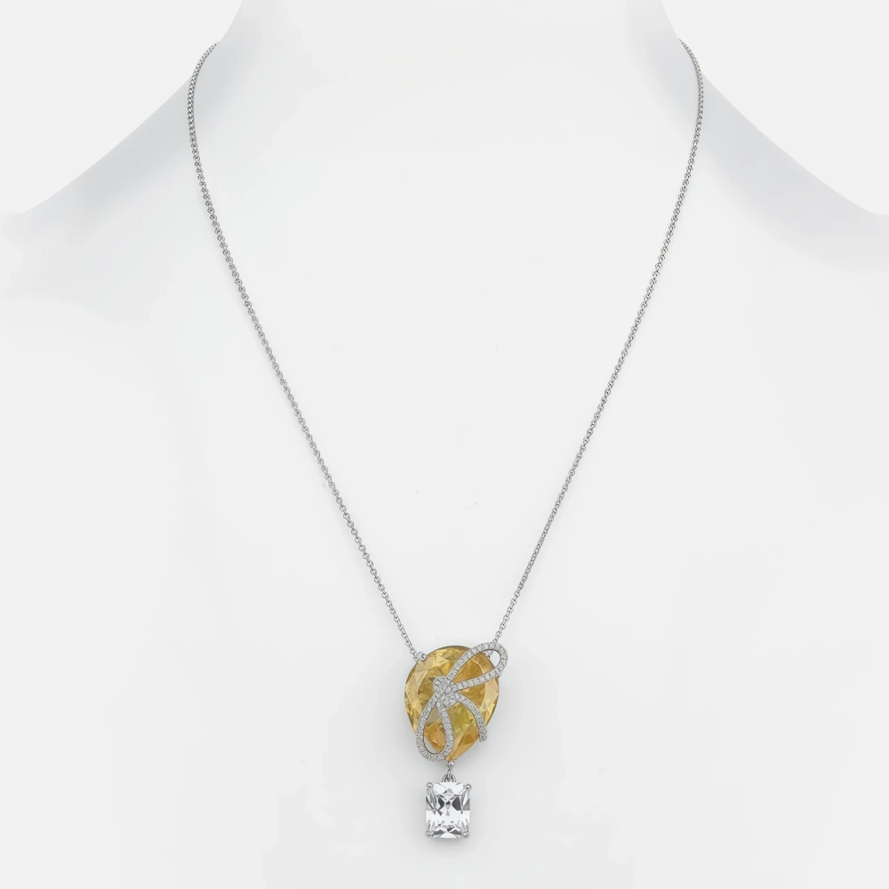 WINKIN WINSIN Brand MST Luxury Lab Grown Gemstones Yellow Diamond Bow S925 Pure Silver Necklace for Women Necklace Jewelry