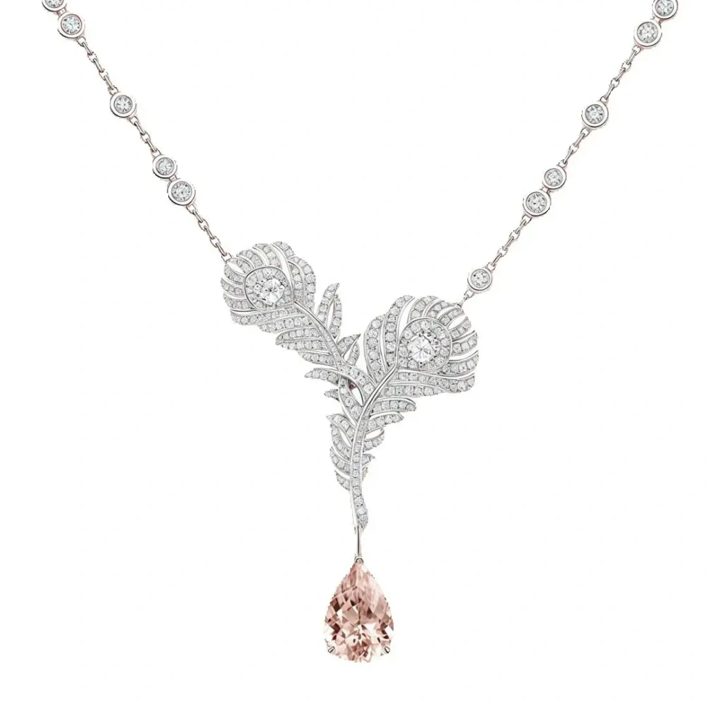 WINKIN WINSIN Brand Women 925 Sterling Silver Necklaces Pendants High Carbon Diamond Gemstones Feather Necklace Pendant Jewelry
