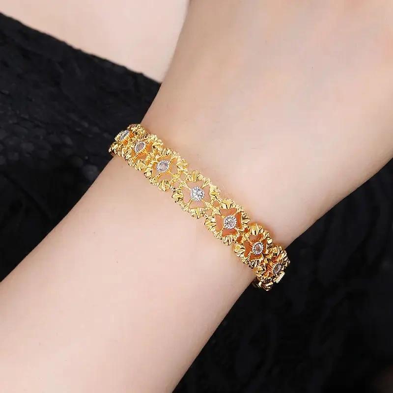 WINKIN WINSIN Brand MST 925 Sterling Silver Bracelet Lab Grown High Carbon Diamond Lace Hollow Opening Bracelets Jewelry