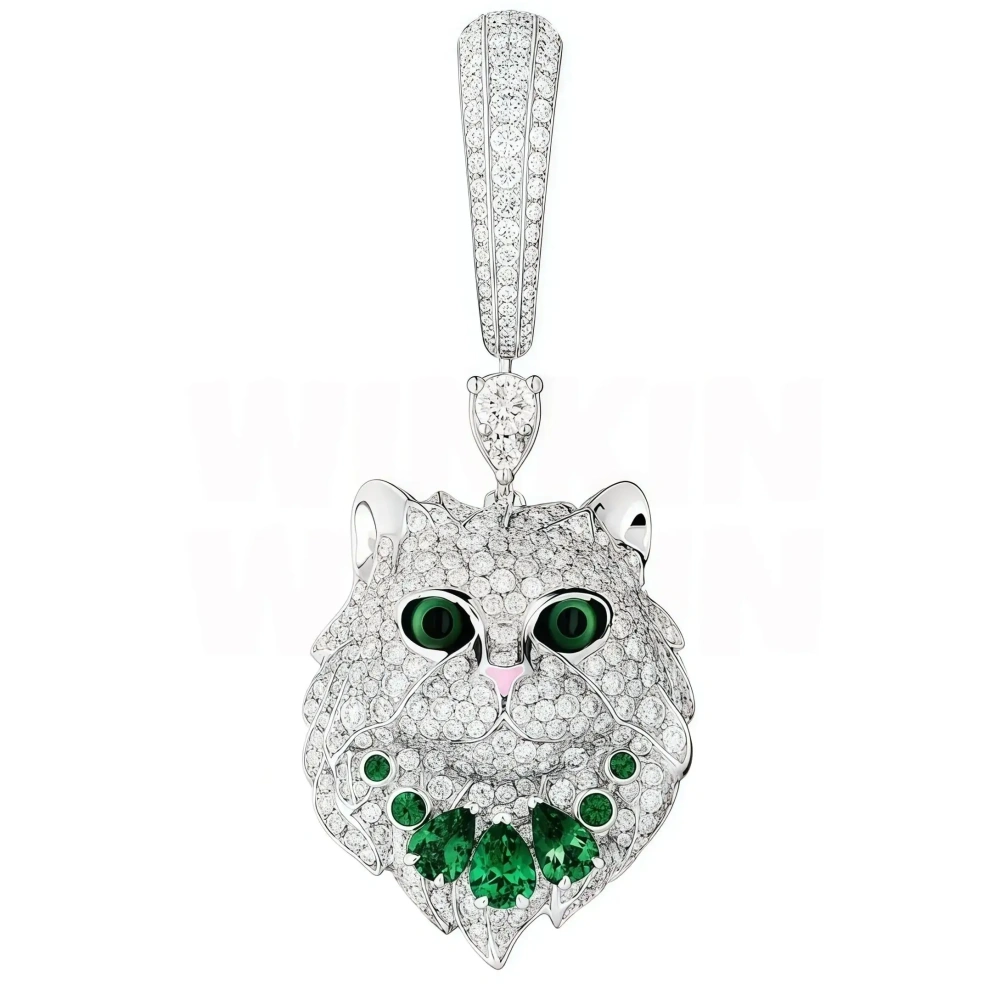 WinkinWinsin Luxury Brand Drop Earrings S925 925 Sterling Silver Animal Face Cat Stud Earrings For Women Green Gemstones Jewelry