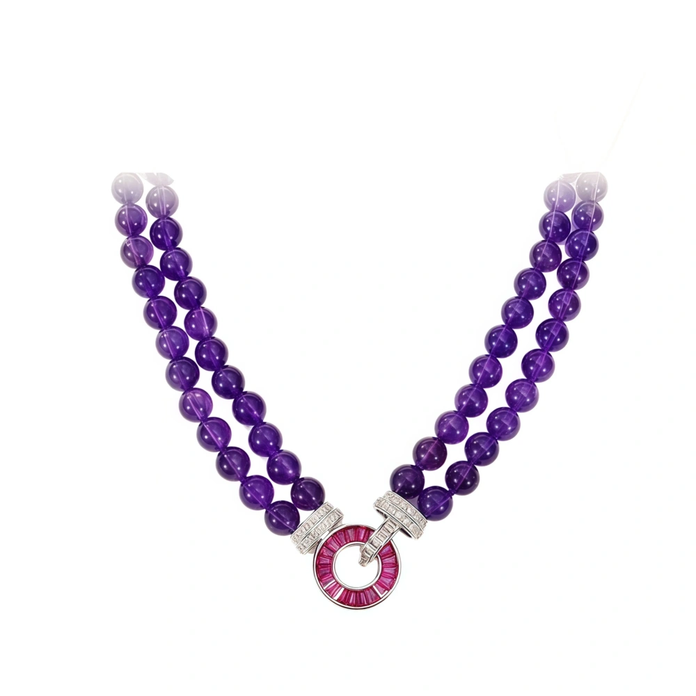 WINKIN WINSIN Brand MST Natural Amethyst Necklace For Women S925 Silver Gold Plated 8mm High Carbon Diamond Necklace Jewelry ﻿