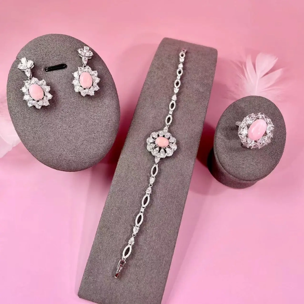 WINKIN WINSIN Brand MGI Silver Jewelry Super Fairy Natural Conch Pearl Pink Pearl Earrings Ring Set