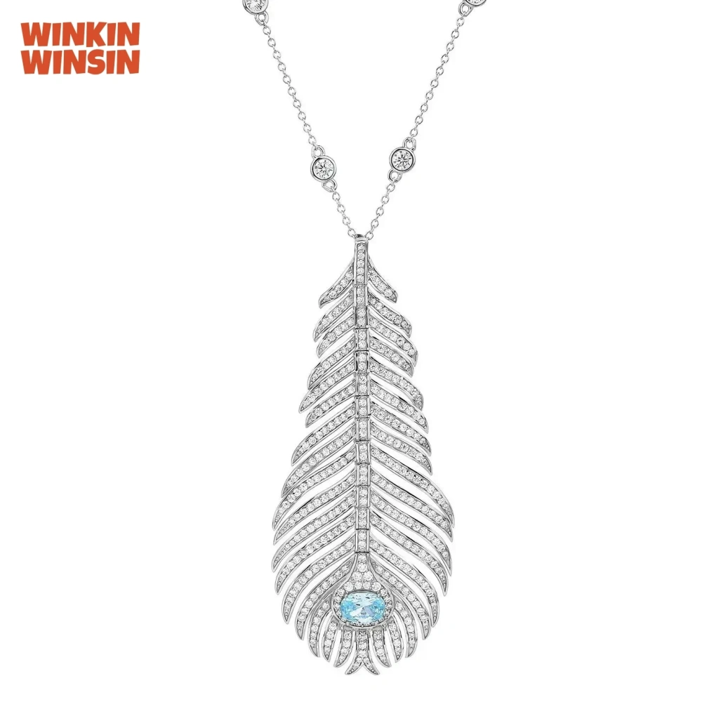 WINKIN WINSIN Brand 925 Sterling Silver Peacock Feather Necklaces Pendants Zircon Gemstones Necklace Pendant Jewelry For Women